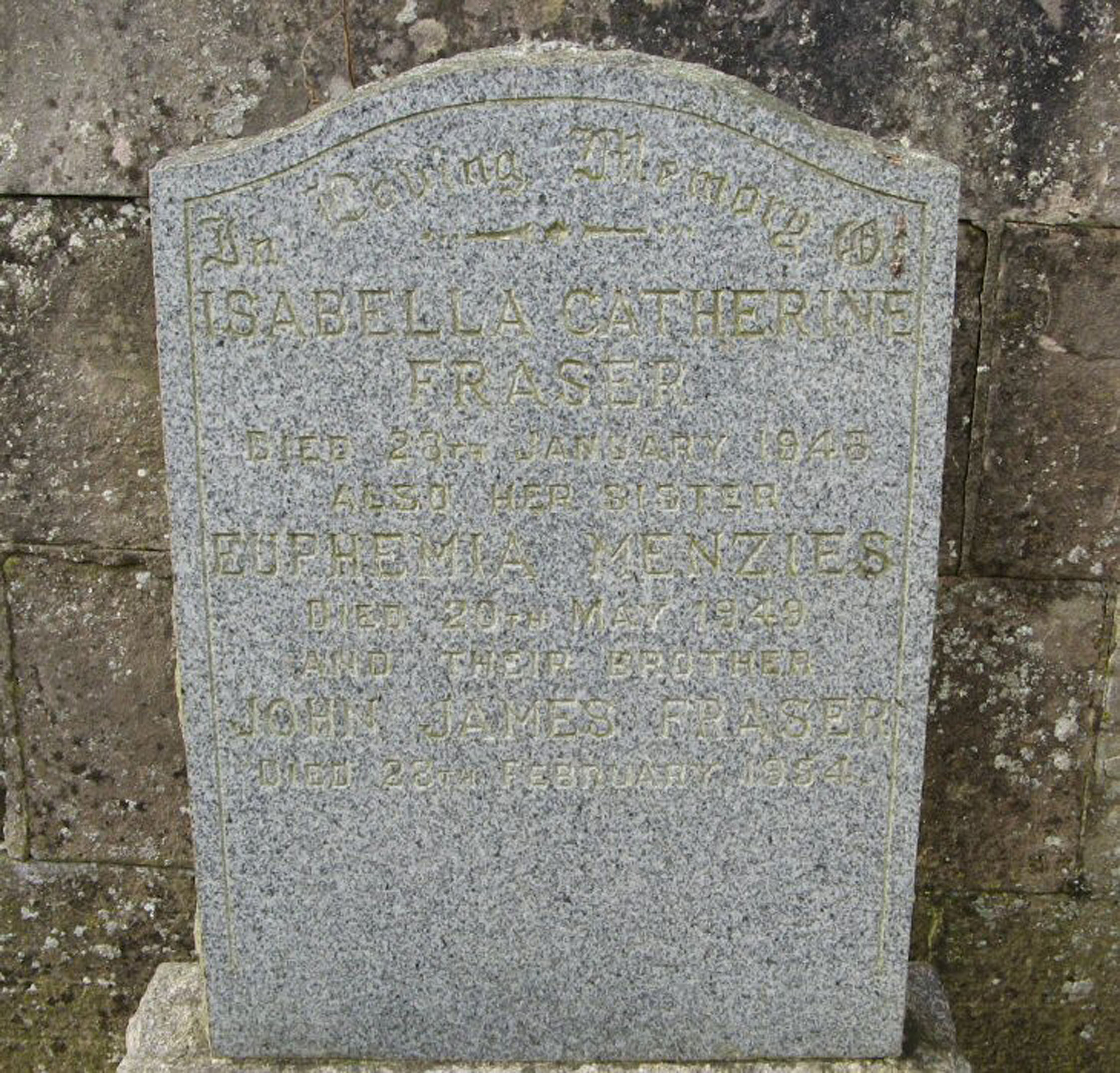 Photo of headstones/John James Fraser died 1954 MI Dingwall St Clements